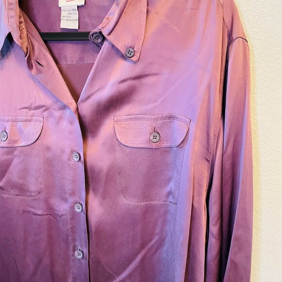 Mondi Vintage Purple 100% Silk Button Down Office Career Blouse | Size 42 | XL - Picture 2 of 6